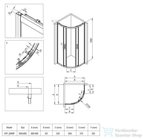 Deante FUNKIA EVO íves tolóajtós zuhanykabin zuhanytálcával 90x90 cm, átlátszó üveg, titanium profil KYPZD099P