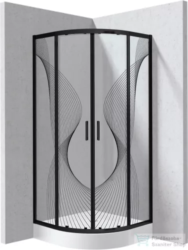 Deante FUNKIA EVO íves tolóajtós zuhanykabin zuhanytálcával 80x80 cm, hullám minta, nero profil KYPZNB88P