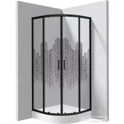   Deante FUNKIA EVO íves tolóajtós zuhanykabin zuhanytálcával 80x80 cm, város minta, nero profil KYPZND88P