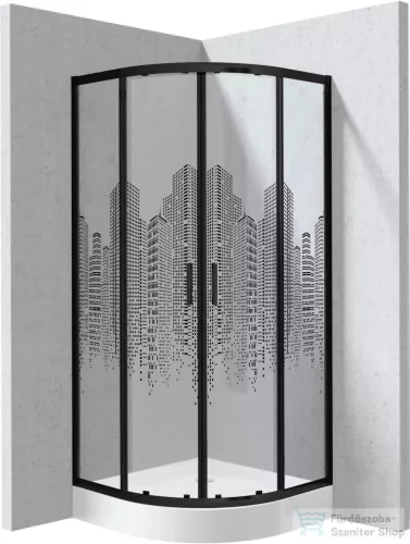 Deante FUNKIA EVO íves tolóajtós zuhanykabin zuhanytálcával 90x90 cm, város minta, nero profil KYPZND99P