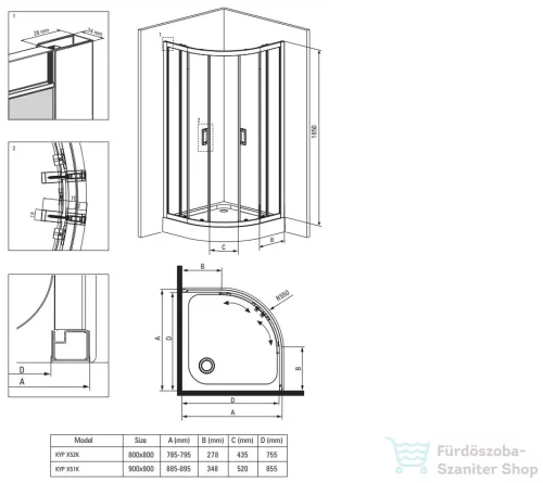 Deante FUNKIA íves zuhanykabin 80x80 cm-es KYP_052K