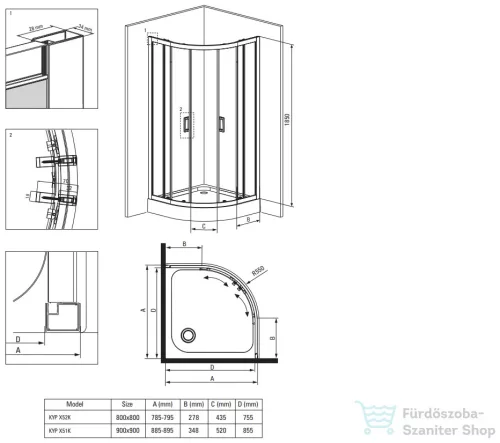 Deante FUNKIA Nero íves zuhanykabin 90x90 cm-es KYP_N51K
