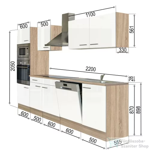 Leziter Yorki 280 konyhabútor sonoma tölgy korpusszal, selyemfényű fehér fronttal L280STFH