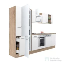   Leziter Yorki 310 konyhabútor sonoma tölgy korpusz,selyemfényű fehér front alsó sütős elemmel alulfagyasztós hűtős szekrénnyel L310STFH-SUT-AF
