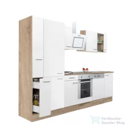   Leziter Yorki 310 konyhabútor sonoma tölgy korpusz,selyemfényű fehér front alsó sütős elemmel polcos szekrénnyel L310STFH-SUT-PSZ