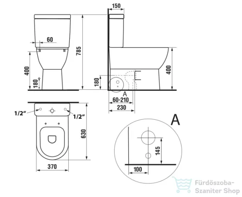 Sapho JALTA Rimless monoblokkos WC CLEAN STAR WC-ülőke bidé funkcióval,Soft close, hidegvizes (LB402-1)