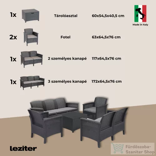 Leziter Venus Large 7 személyes kerti bútor garnitúra LBIV5GAR-GRA_LBIV2K-GRA