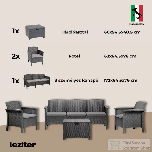 Leziter Venus 5 személyes kerti bútor garnitúra grafit LBIV5GAR-GRA