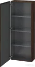 Duravit L-CUBE 132x50 cm-es, 1 ajtós félmagas szekrény láb nélkül, balos, matt kefélt dió furnér LC1169L6969