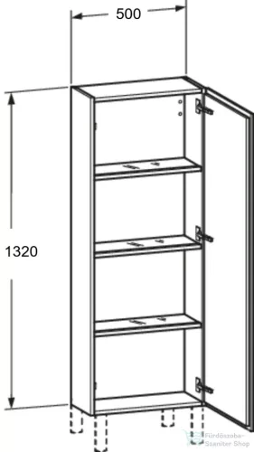 Duravit L-CUBE 132x50 cm-es, 1 ajtós félmagas szekrény láb nélkül, jobbos, matt fehér LC1169R1818
