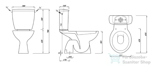 AQUALINE MIGUEL monoblokkos WC, alsó kifolyású, króm duál gombos öblítőmechanika LC2258