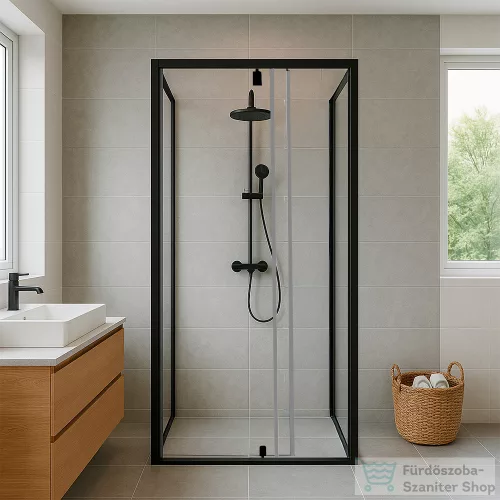 Leziter Flexi falsíkra szerelhető szögletes zuhanykabin 90x90 cm zuhanytálca nélkül fekete LF011B_LF1290B