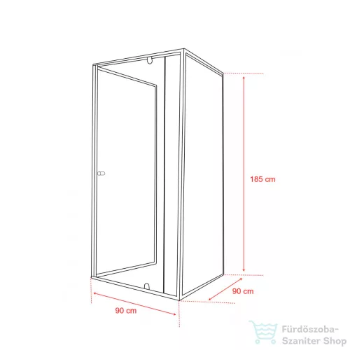 Leziter Flexi falsíkra szerelhető szögletes zuhanykabin 90x90 cm zuhanytálca nélkül fekete LF011B_LF1290B