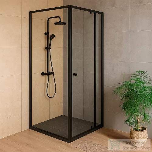 Leziter Flexi sarokba szerelhető szögletes zuhanykabin 90x90 cm zuhanytálca nélkül fekete LF011B_LF1290SB