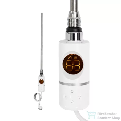 Leziter Elektromos fűtőpatron törölközőszárító radiátorhoz digitális hőfokszabályozóval 400W fehér LFP04-400W-W