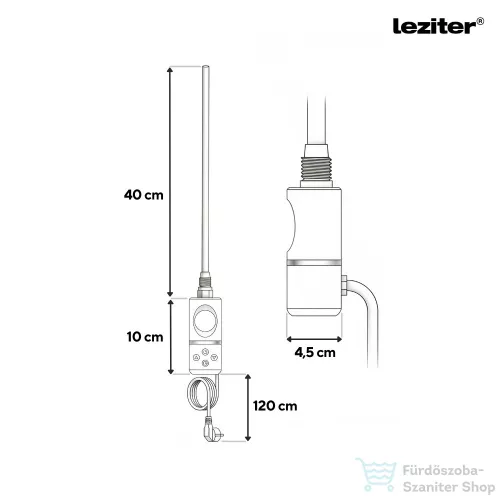 Leziter Elektromos fűtőpatron törölközőszárító radiátorhoz digitális hőfokszabályozóval 400W fehér LFP04-400W-W