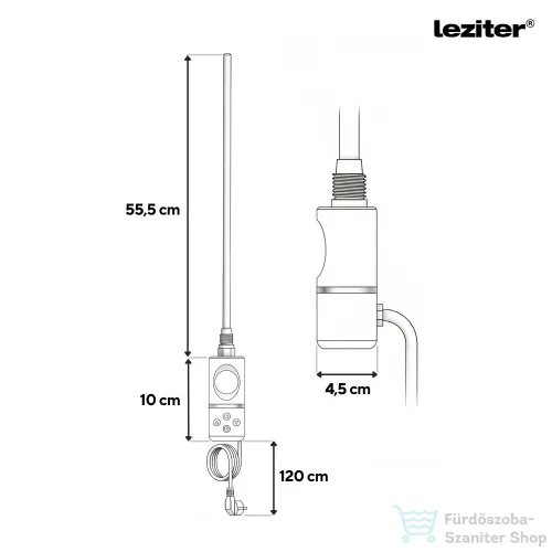 Leziter Elektromos fűtőpatron törölközőszárító radiátorhoz digitális hőfokszabályozóval 600W fehér LFP04-600W-W