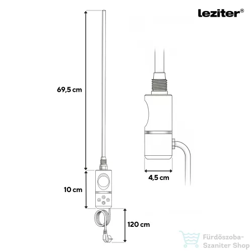 Leziter Elektromos fűtőpatron törölközőszárító radiátorhoz digitális hőfokszabályozóval 800W fekete LFP04-800W-B