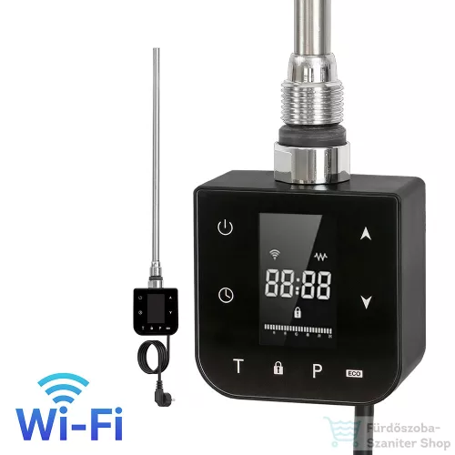 Leziter Wifi-s fűtőpatron törölközőszárító radiátorhoz digitális hőfokszabályozóval 400W fekete LFPW05-400W-B