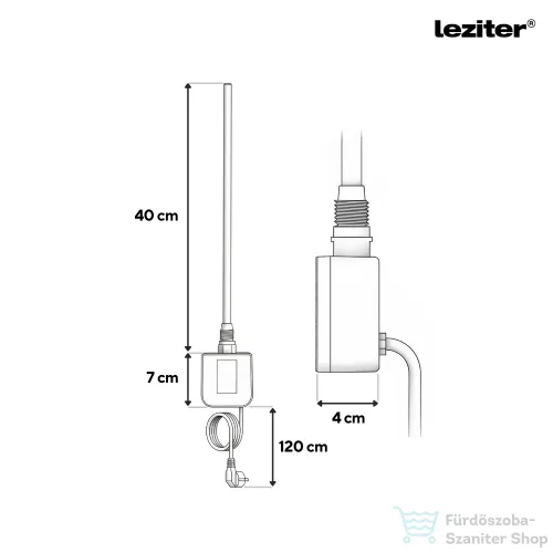 Leziter Wifi-s fűtőpatron törölközőszárító radiátorhoz digitális hőfokszabályozóval 400W fekete LFPW05-400W-B