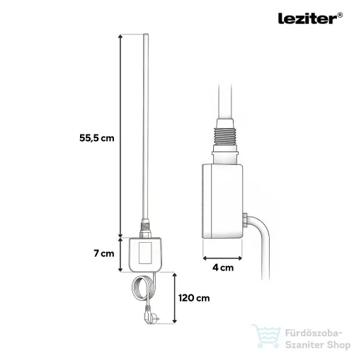 Leziter Wifi-s fűtőpatron törölközőszárító radiátorhoz digitális hőfokszabályozóval 600W fekete LFPW05-600W-B