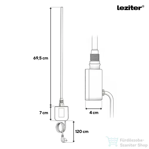 Leziter Wifi-s fűtőpatron törölközőszárító radiátorhoz digitális hőfokszabályozóval 800W fehér LFPW05-800W-W