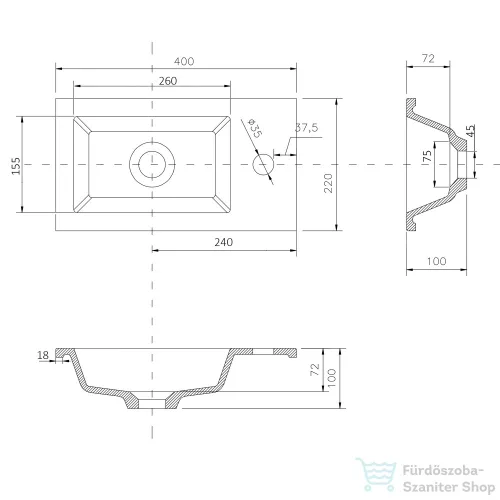 AQUALINE öntöttmárvány mosdó, 40x22cm, fehér LM420