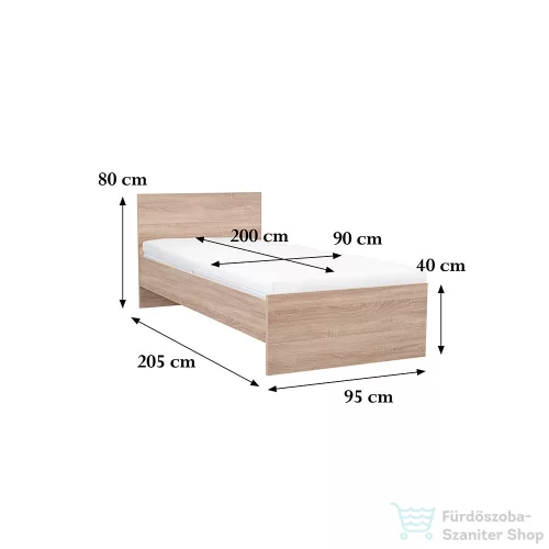Leziter Miami egyszemélyes ágy 90x200 cm sonoma tölgy-sonoma tölgy LMEA90STST