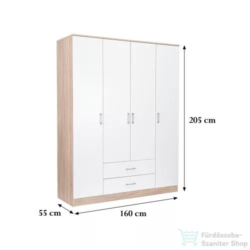 Leziter Miami gardróbszekrény 160x205 cm fehér-sonoma tölgy LMGSZ160FST