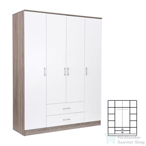 Leziter Miami gardróbszekrény 160x205 cm fehér-yorki tölgy LMGSZ160FYT