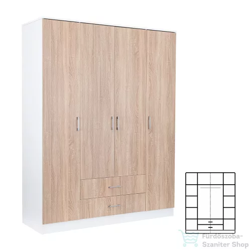 Leziter Miami gardróbszekrény 160x205 cm sonoma tölgy-fehér LMGSZ160STF