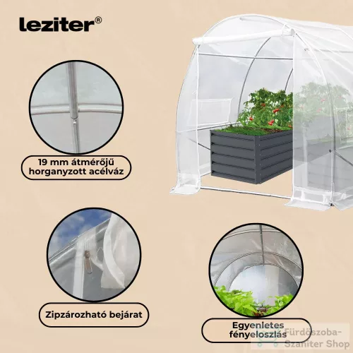 Leziter Fóliasátor 200x200x300 cm váz+fólia átlátszó LMH-32219-TR