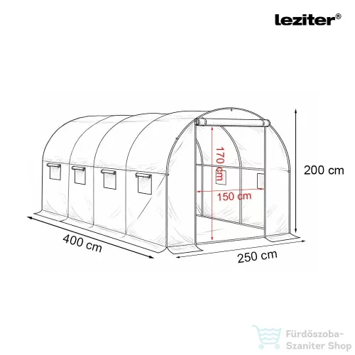 Leziter Fóliasátor 200x250x400 cm erősített vázzal+fólia átlátszó LMH-42225-TR