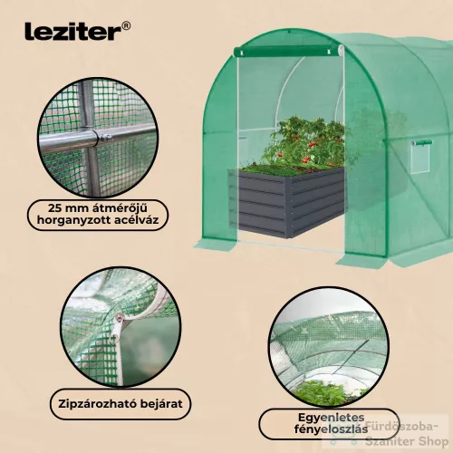 Leziter Fóliasátor 200x250x400 cm erősített vázzal+fólia LMH-42225