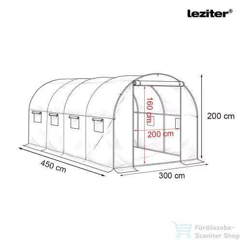 Leziter Fóliasátor 200x300x450 cm erősített vázzal+fólia LMH-43225