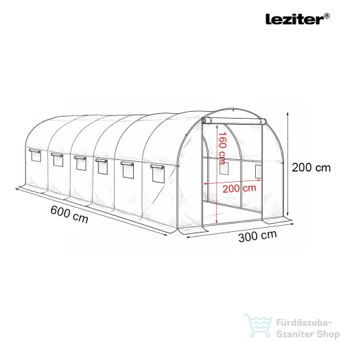 Leziter Fóliasátor 200x300x600 cm erősített vázzal+fólia LMH-63225