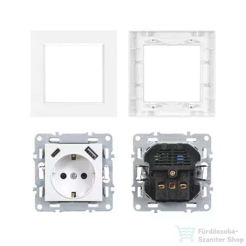 Leziter Nova földelt csatlakozóaljzat USB csatlakozóval 2A fehér kerettel LN1KERV-F_LNUSB-F