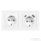 Leziter Nova földelt csatlakozóaljzat dugalj 16A 250V USB csatlakozóval fehér kerettel LN2KERV-F_LNFCS-F_LNUSB-F