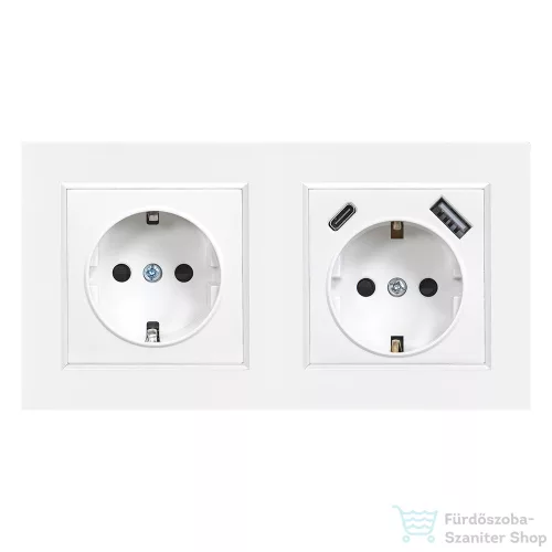 Leziter Nova földelt csatlakozóaljzat dugalj 16A 250V USB csatlakozóval fehér kerettel LN2KERV-F_LNFCS-F_LNUSB-F