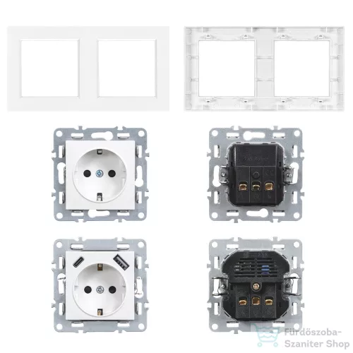 Leziter Nova földelt csatlakozóaljzat dugalj 16A 250V USB csatlakozóval fehér kerettel LN2KERV-F_LNFCS-F_LNUSB-F