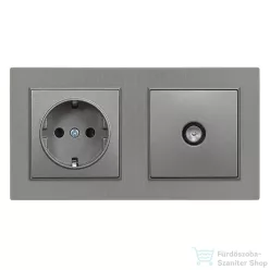   Leziter Nova földelt csatlakozóaljzat dugalj 16A 250V TV csatlakozóval szürke kerettel LN2KERV-SZ_LNFCS-SZ_LNTVCS-SZ