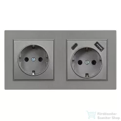   Leziter Nova földelt csatlakozóaljzat dugalj 16A 250V USB csatlakozóval szürke kerettel LN2KERV-SZ_LNFCS-SZ_LNUSB-SZ