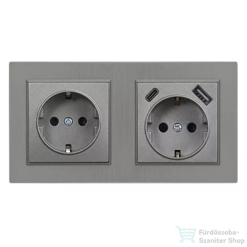 Leziter Nova földelt csatlakozóaljzat dugalj 16A 250V USB csatlakozóval szürke kerettel LN2KERV-SZ_LNFCS-SZ_LNUSB-SZ