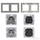 Leziter Nova földelt csatlakozóaljzat dugalj 16A 250V USB csatlakozóval szürke kerettel LN2KERV-SZ_LNFCS-SZ_LNUSB-SZ