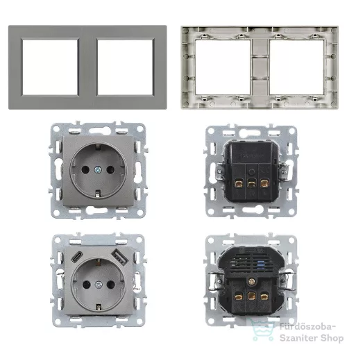 Leziter Nova földelt csatlakozóaljzat dugalj 16A 250V USB csatlakozóval szürke kerettel LN2KERV-SZ_LNFCS-SZ_LNUSB-SZ