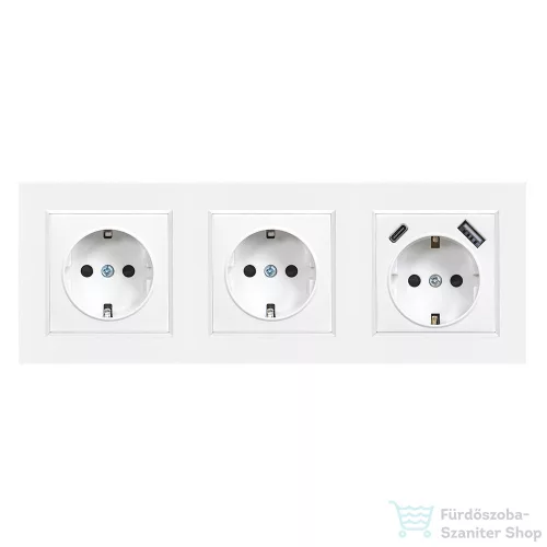 Leziter Nova III kettő földelt csatlakozóaljzat dugalj USB csatlakozóval fehér kerettel LN3KERV-F_LNFCS-F_2_LNUSB-F