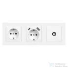 Leziter Nova földelt csatlakozóaljzat dugalj, USB, TV csatlakozóval fehér kerettel LN3KERV-F_LNFCS-F_LNUSB-F_LNTVCS-F