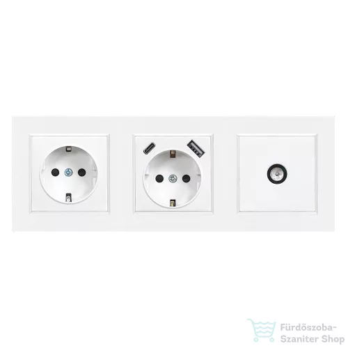 Leziter Nova földelt csatlakozóaljzat dugalj, USB, TV csatlakozóval fehér kerettel LN3KERV-F_LNFCS-F_LNUSB-F_LNTVCS-F