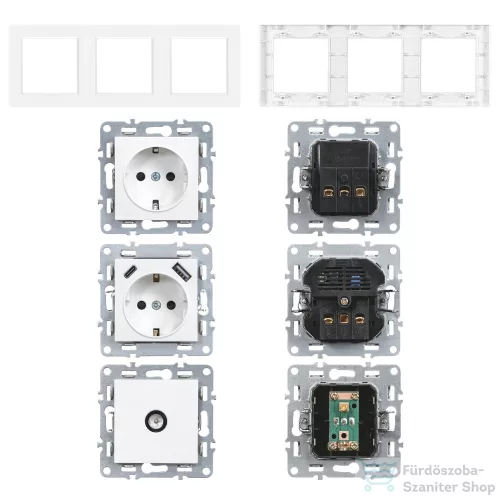 Leziter Nova földelt csatlakozóaljzat dugalj, USB, TV csatlakozóval fehér kerettel LN3KERV-F_LNFCS-F_LNUSB-F_LNTVCS-F