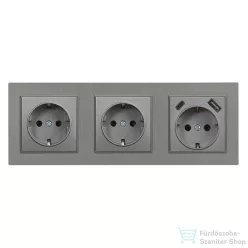   Leziter Nova III kettő földelt csatlakozóaljzat dugalj USB csatlakozóval szürke kerettel LN3KERV-SZ_LNFCS-SZ_2_LNUSB-SZ